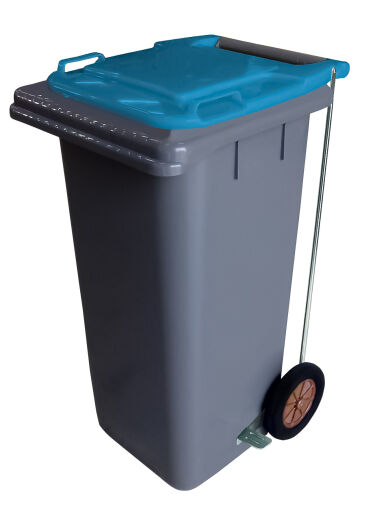 CONTENTOR 120L CINZENTO/TAMPA AZUL COM PEDAL