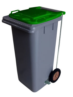 CONTENTOR 120L CINZENTO/TAMPA VERDE COM PEDAL